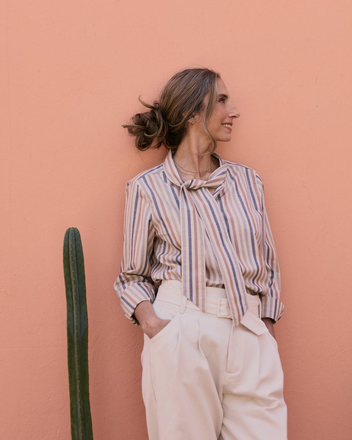 Blusa Niebla Azul y Beige